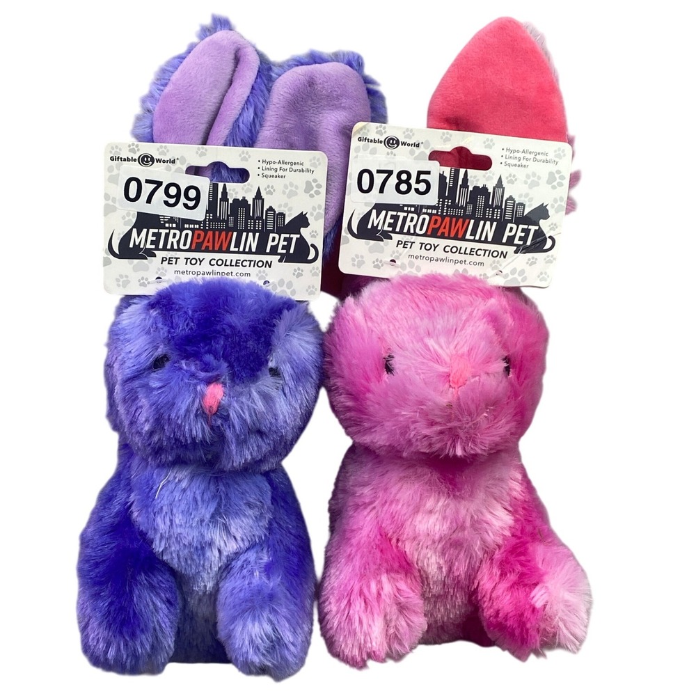 Lot of 2 Bunnies Dog Toy‎ Squeaker Crinkle Ears Metro Pawlin 7"